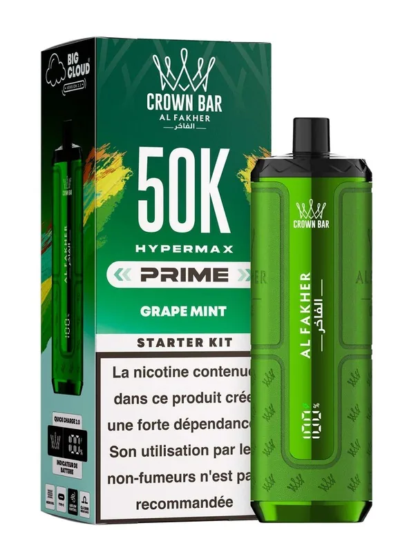 Puff Hypermax Prime 50K Crown Bar Al Fakher - Grape Mint - 6 mg