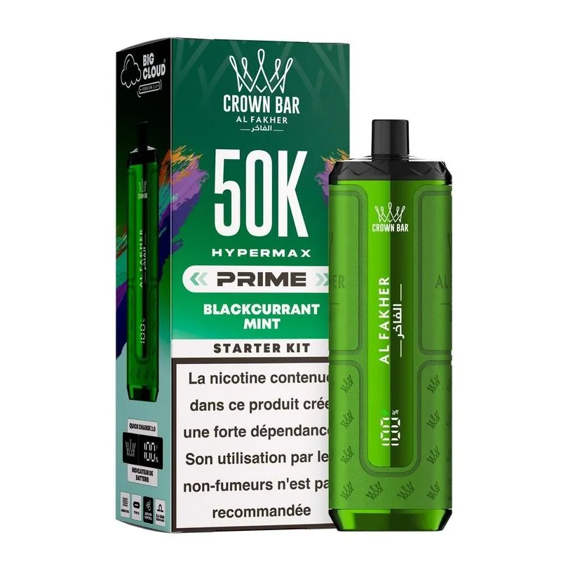 Puff Hypermax Prime 50K Crown Bar Al Fakher - Blackcurrant Mint - 6 mg