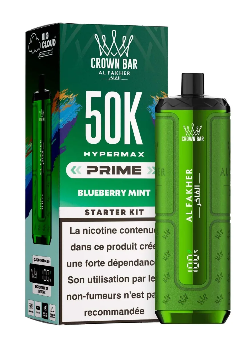 Puff Hypermax Prime 50K Crown Bar Al Fakher - Blueberry Mint - 6 mg