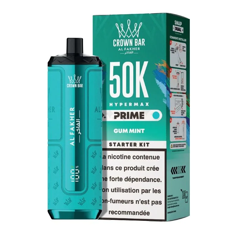 Puff Hypermax Prime 50K Crown Bar Al Fakher - Gum Mint - 6 mg