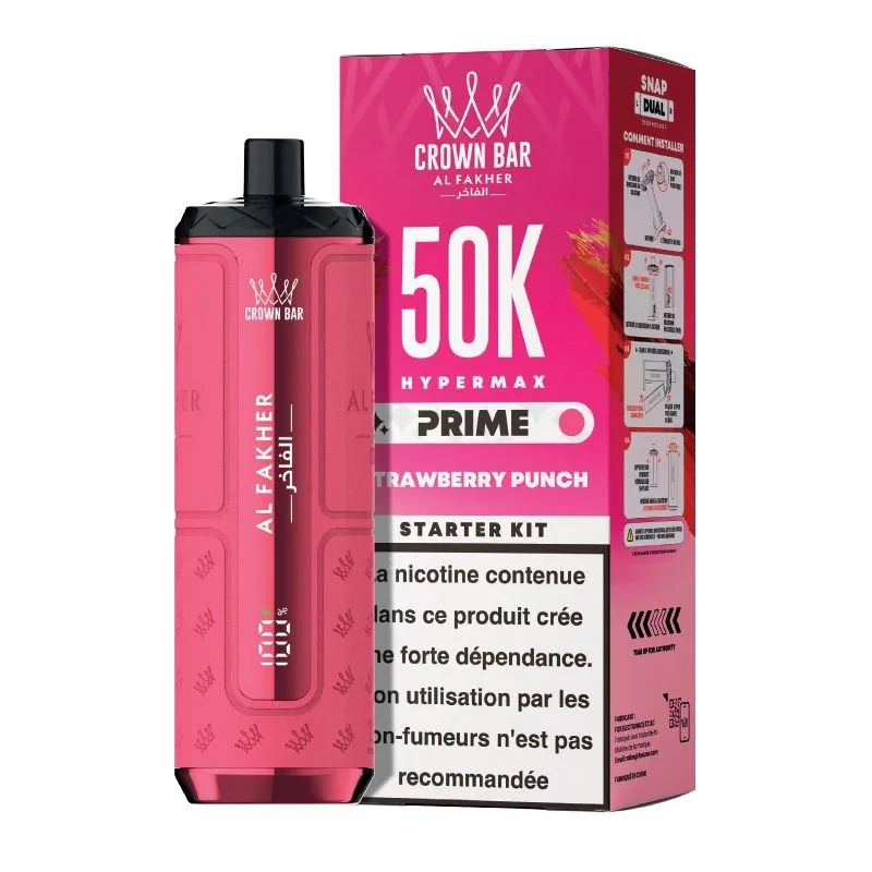 Puff Hypermax Prime 50K Crown Bar Al Fakher - Strawberry Punch - 6 mg